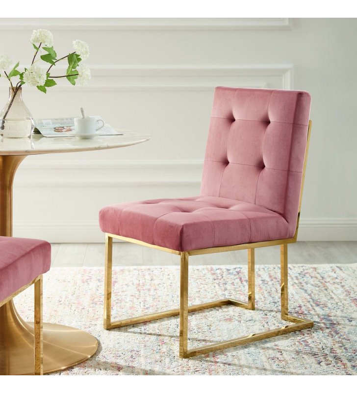 Privy Gold Stainless Steel Performance Velvet Dining Chair in Gold Dusty Rose - Lexmod