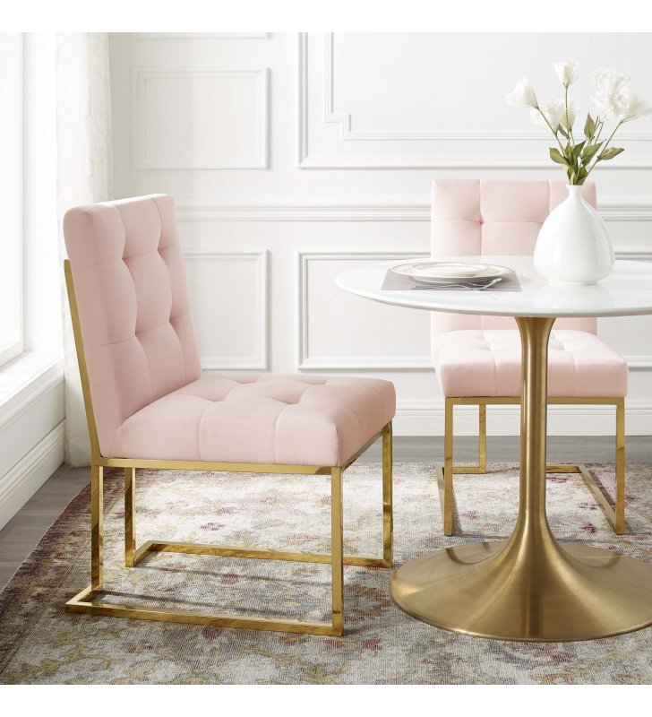 Privy Gold Stainless Steel Performance Velvet Dining Chair in Gold Pink - Lexmod