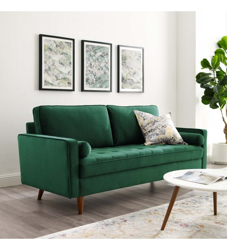 Valour Performance Velvet Sofa in Green - Lexmod