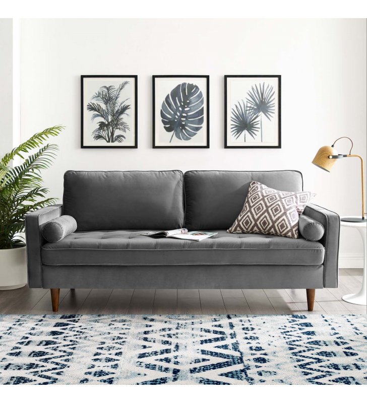 Valour Performance Velvet Sofa in Gray - Lexmod