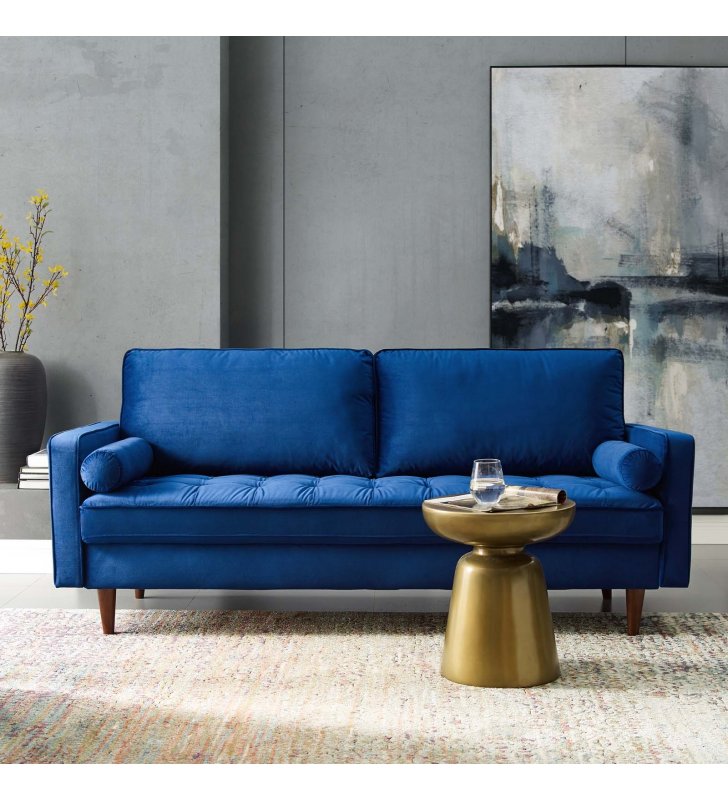 Valour Performance Velvet Sofa in Navy - Lexmod