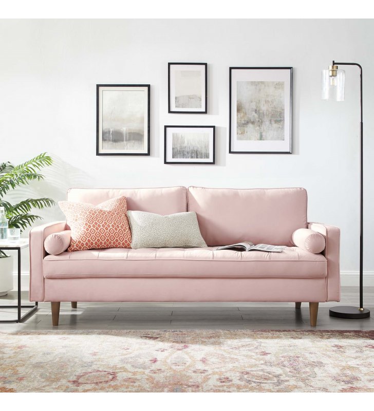 Valour Performance Velvet Sofa in Pink - Lexmod