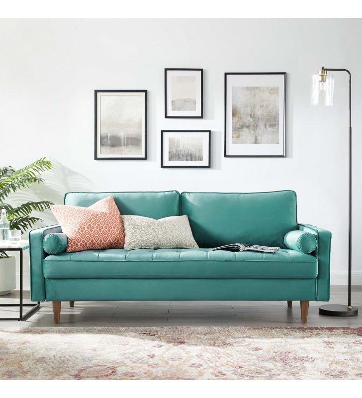 Valour Performance Velvet Sofa in Teal - Lexmod