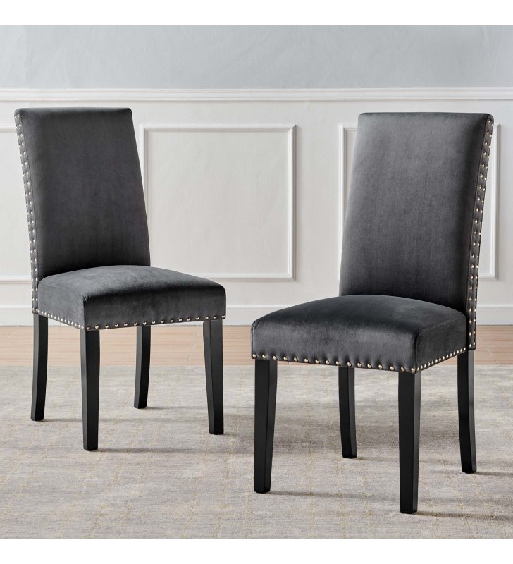 Parcel Performance Velvet Dining Side Chairs - Set of 2 in Charcoal - Lexmod