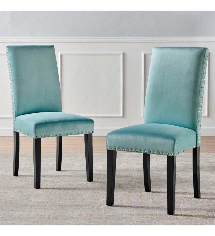 Parcel Performance Velvet Dining Side Chairs - Set of 2 in Mint - Lexmod