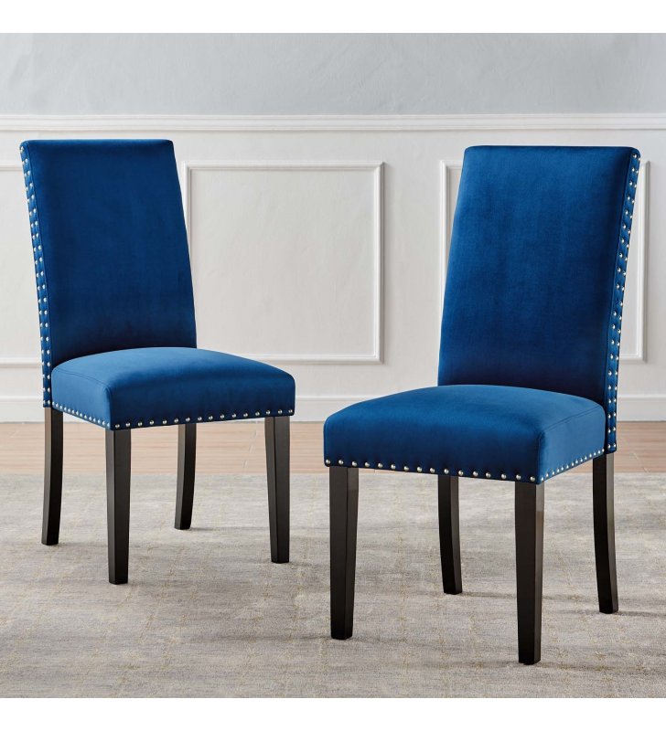Parcel Performance Velvet Dining Side Chairs - Set of 2 in Navy - Lexmod