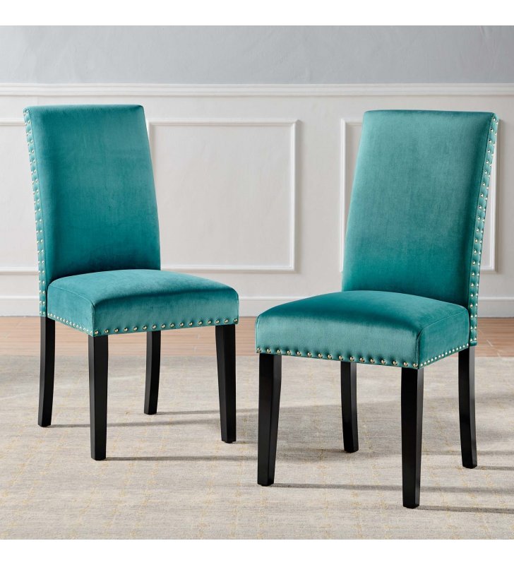 Parcel Performance Velvet Dining Side Chairs - Set of 2 in Teal - Lexmod