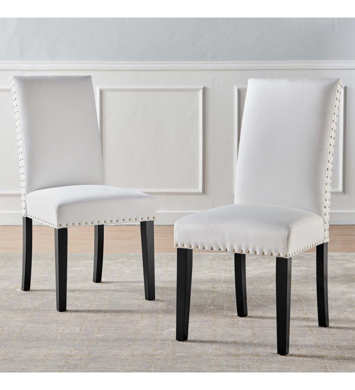 Parcel Performance Velvet Dining Side Chairs - Set of 2 in White - Lexmod