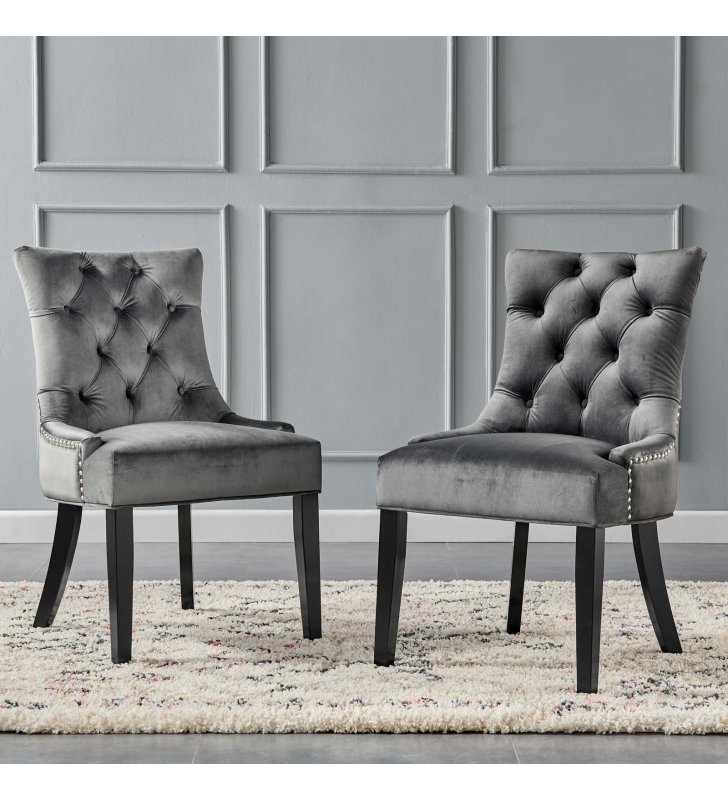 Regent Tufted Performance Velvet Dining Side Chairs - Set of 2 in Charcoal - Lexmod