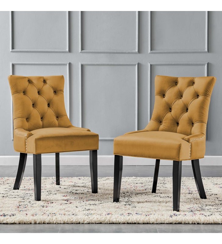 Regent Tufted Performance Velvet Dining Side Chairs - Set of 2 in Cognac - Lexmod