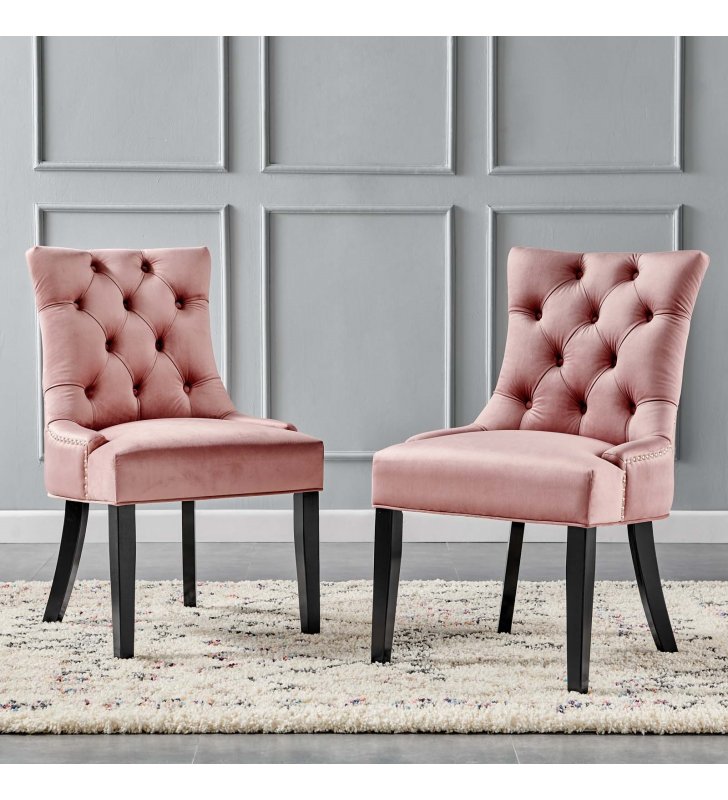Regent Tufted Performance Velvet Dining Side Chairs - Set of 2 in Dusty Rose - Lexmod