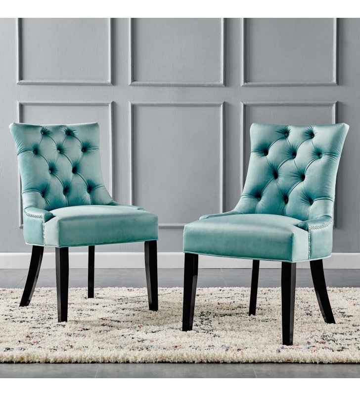 Regent Tufted Performance Velvet Dining Side Chairs - Set of 2 in Mint - Lexmod