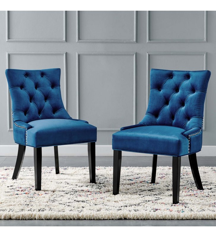 Regent Tufted Performance Velvet Dining Side Chairs - Set of 2 in Navy - Lexmod