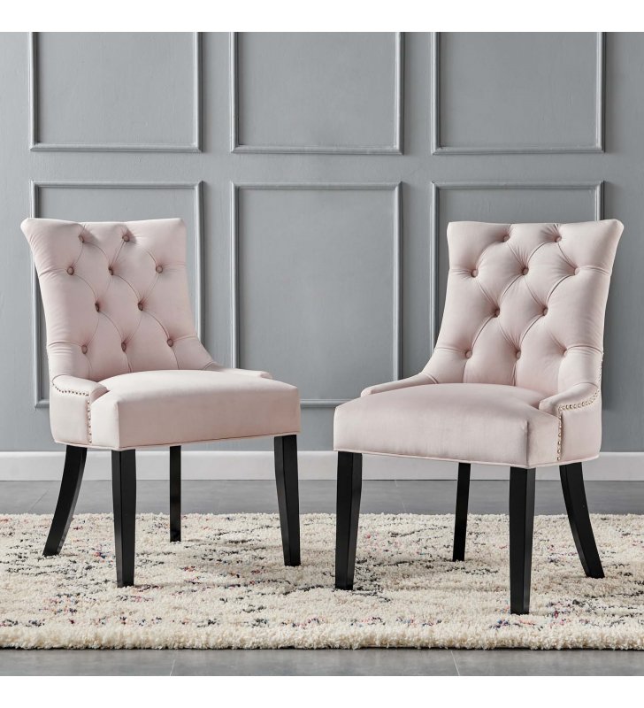 Regent Tufted Performance Velvet Dining Side Chairs - Set of 2 in Pink - Lexmod