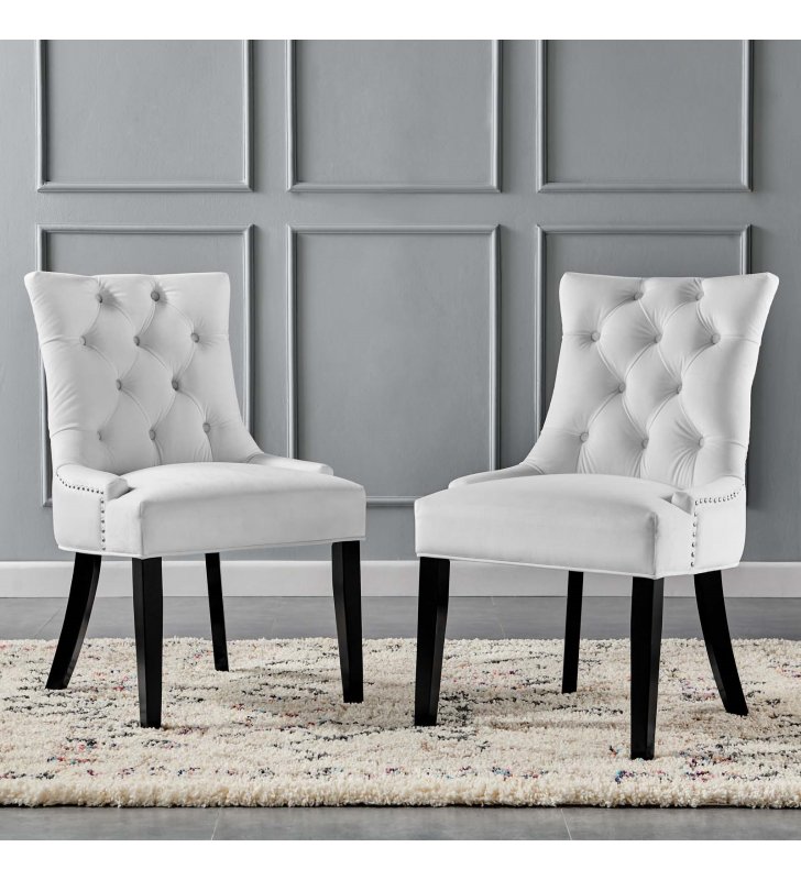 Regent Tufted Performance Velvet Dining Side Chairs - Set of 2 in White - Lexmod