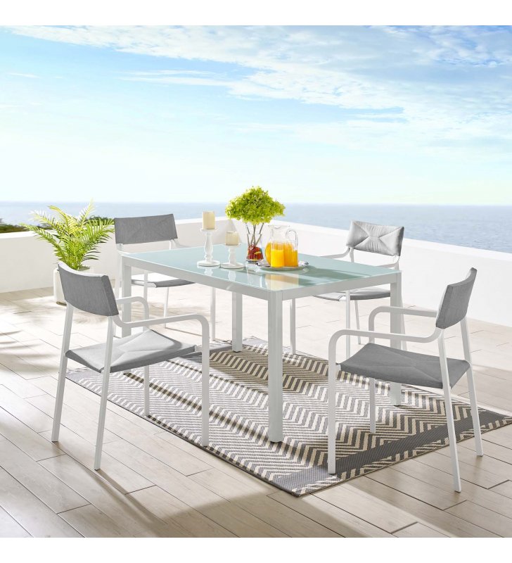 Raleigh 5 Piece Outdoor Patio Aluminum Dining Set in White Gray - Lexmod