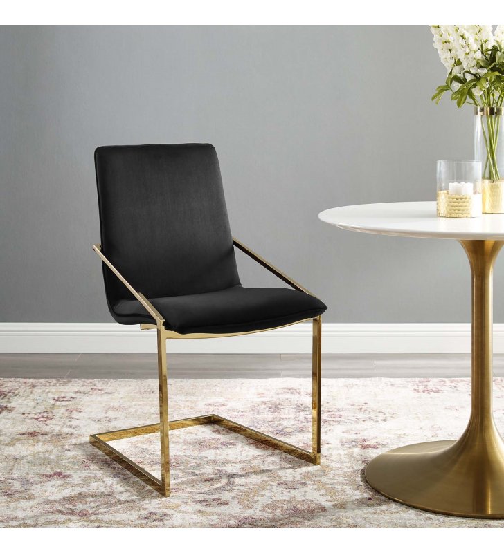 Pitch Performance Velvet Dining Armchair in Gold Black - Lexmod