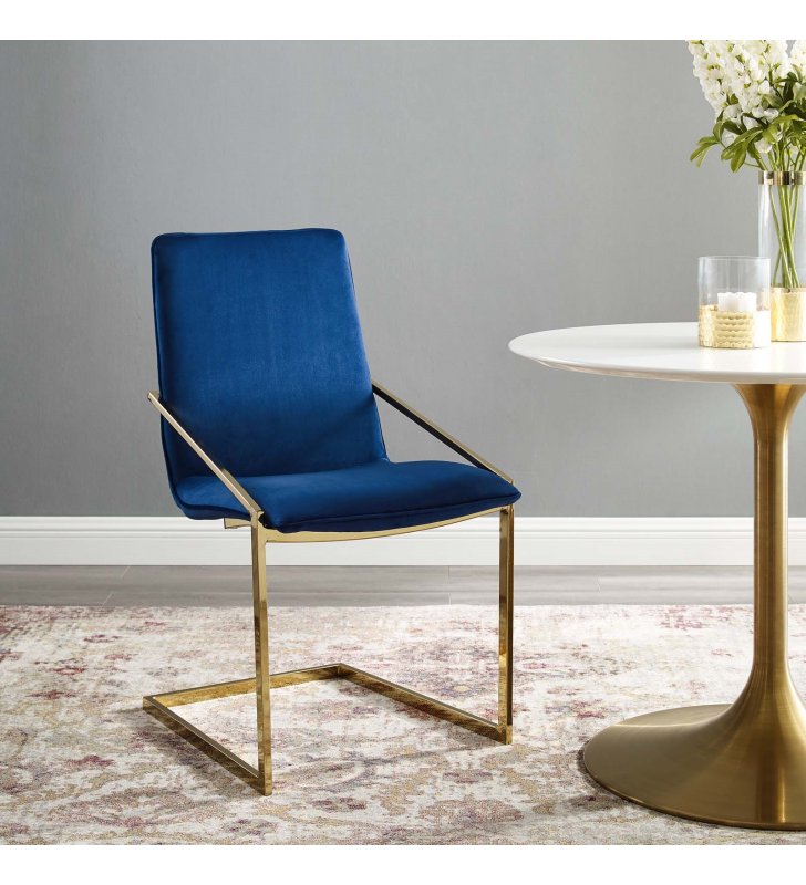 Pitch Performance Velvet Dining Armchair in Gold Navy - Lexmod