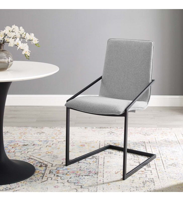 Pitch Upholstered Fabric Dining Armchair in Black Light Gray - Lexmod