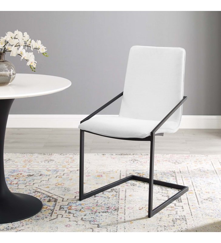 Pitch Upholstered Fabric Dining Armchair in Black White - Lexmod