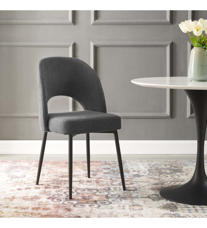 Rouse Upholstered Fabric Dining Side Chair in Black Charcoal - Lexmod