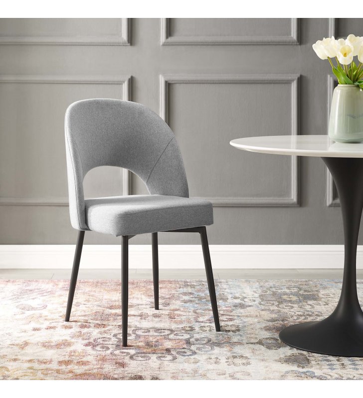 Rouse Upholstered Fabric Dining Side Chair in Black Light Gray - Lexmod