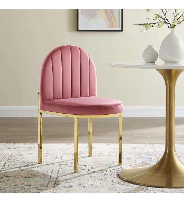 Isla Channel Tufted Performance Velvet Dining Side Chair in Gold Dusty Rose - Lexmod