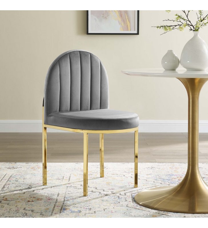 Isla Channel Tufted Performance Velvet Dining Side Chair in Gold Gray - Lexmod