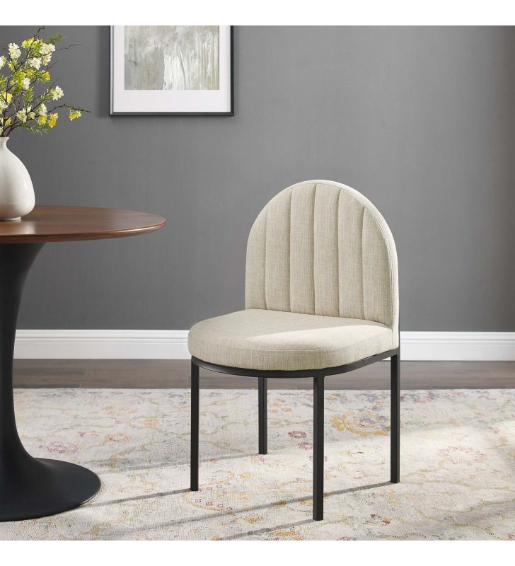 Isla Channel Tufted Upholstered Fabric Dining Side Chair in Black Beige - Lexmod