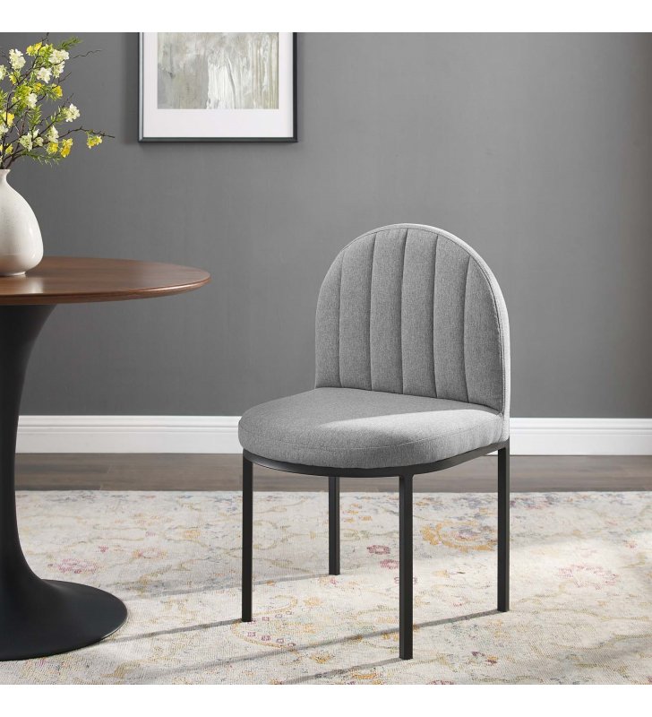 Isla Channel Tufted Upholstered Fabric Dining Side Chair in Black Light Gray - Lexmod