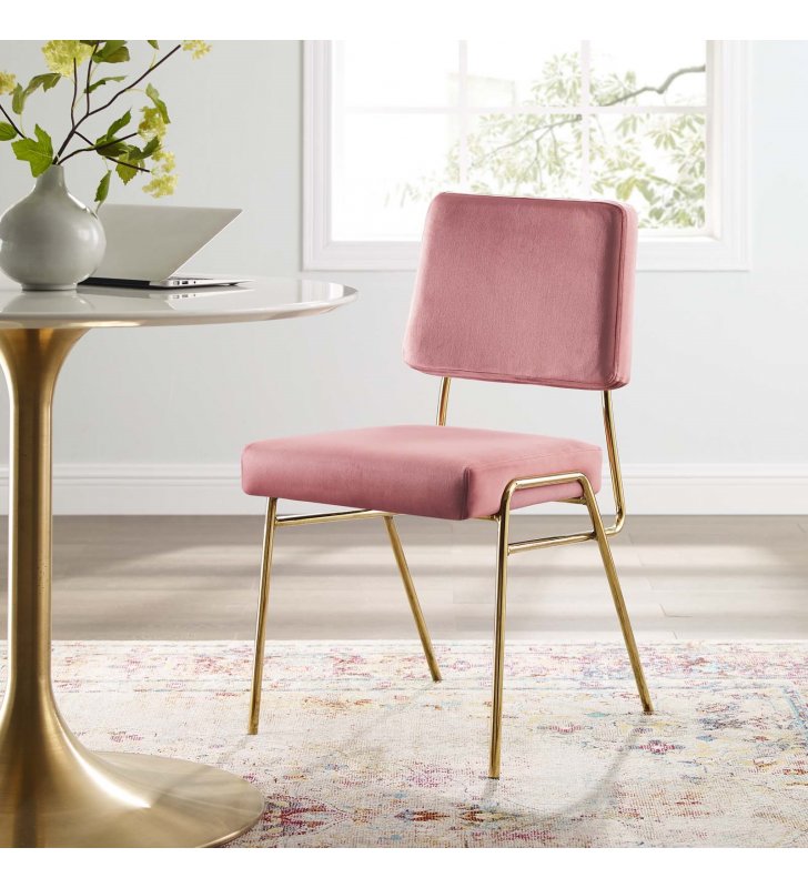 Craft Performance Velvet Dining Side Chair in Gold Dusty Rose - Lexmod