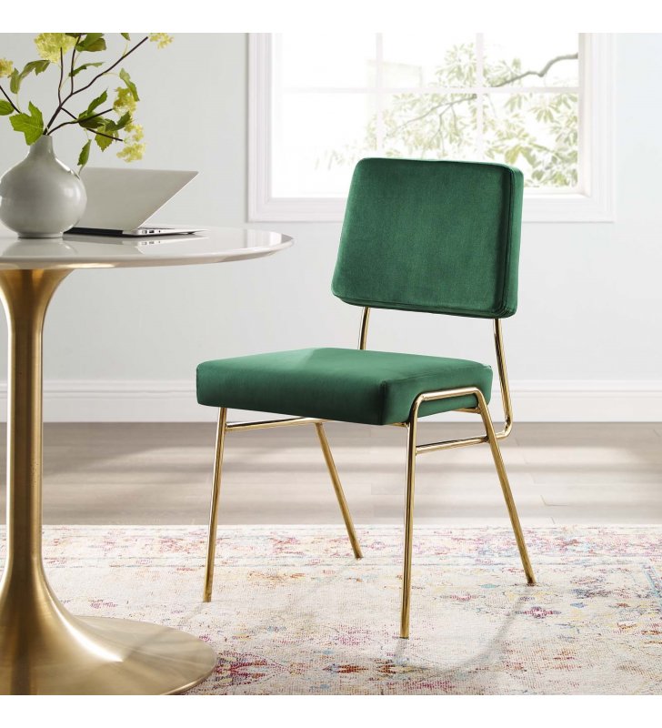 Craft Performance Velvet Dining Side Chair in Gold Green - Lexmod
