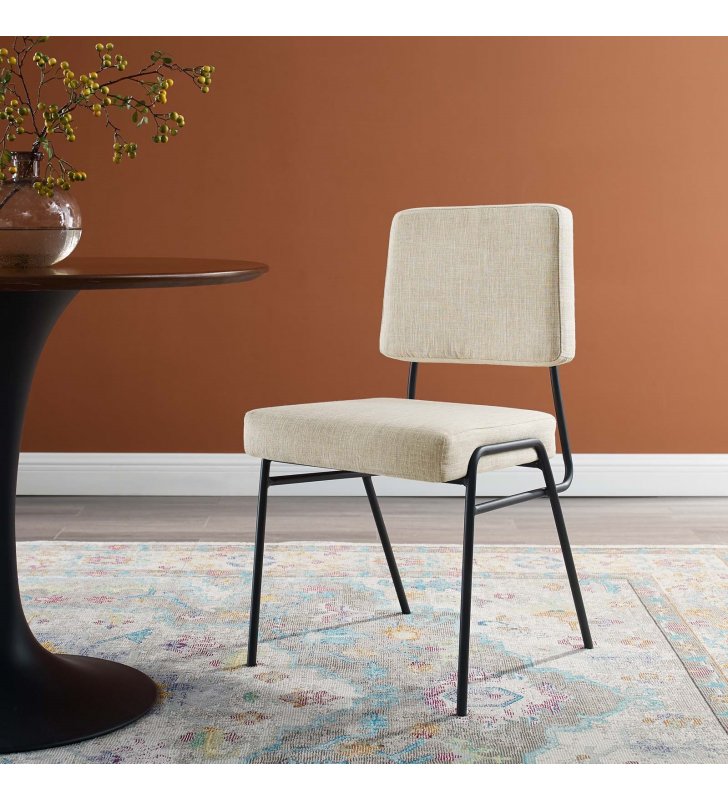 Craft Upholstered Fabric Dining Side Chair in Black Beige - Lexmod