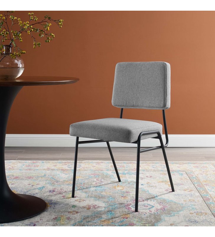 Craft Upholstered Fabric Dining Side Chair in Black Light Gray - Lexmod