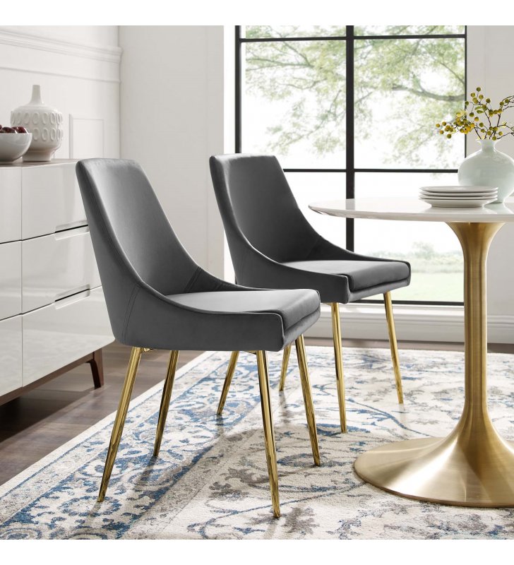 Viscount Performance Velvet Dining Chairs - Set of 2 in Gold Charcoal - Lexmod