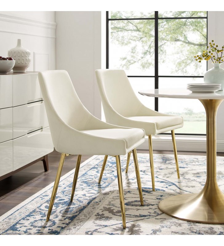 Viscount Performance Velvet Dining Chairs - Set of 2 in Gold Ivory - Lexmod