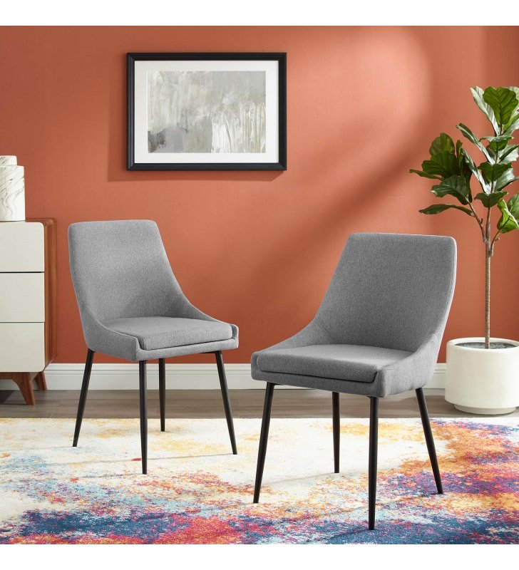 Viscount Upholstered Fabric Dining Chairs - Set of 2 in Black Light Gray - Lexmod