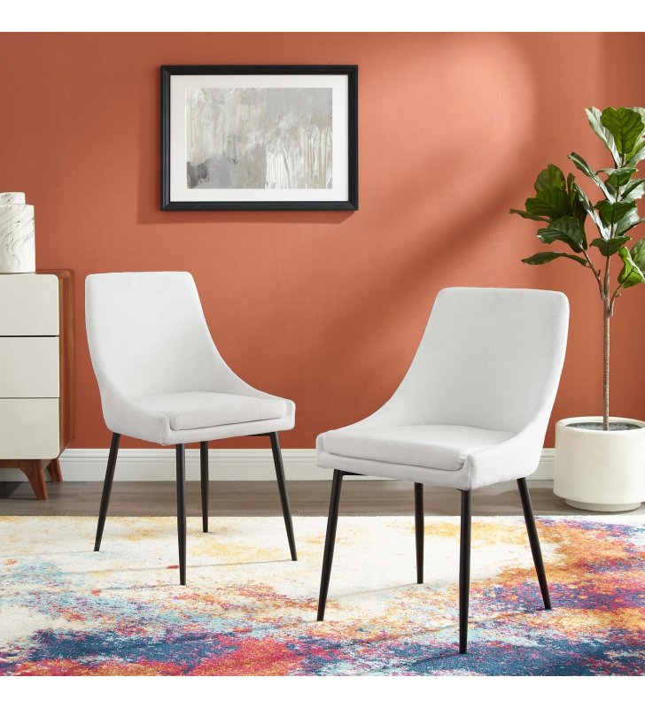 Viscount Upholstered Fabric Dining Chairs - Set of 2 in Black White - Lexmod