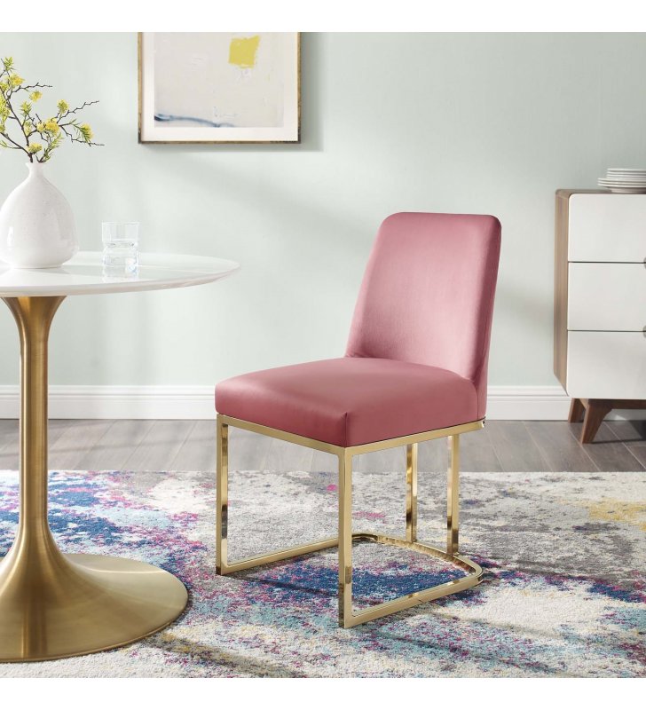 Amplify Sled Base Performance Velvet Dining Side Chair in Gold Dusty Rose - Lexmod