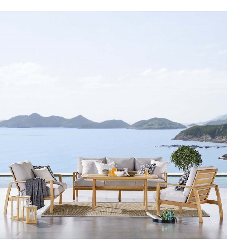 Orlean 4 Piece Outdoor Patio Eucalyptus Wood Dining Set in Natural Light Gray - Lexmod