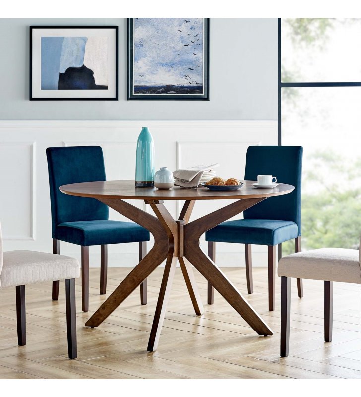 Crossroads 47" Round Wood Dining Table in Walnut - Lexmod