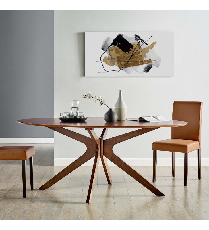 Crossroads 71" Oval Wood Dining Table in Walnut - Lexmod