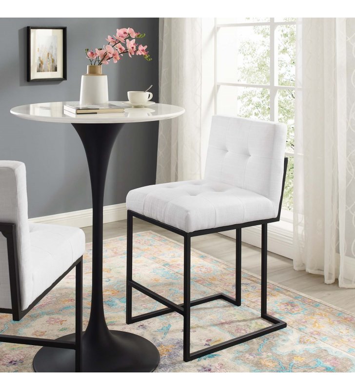 Privy Black Stainless Steel Upholstered Fabric Counter Stool in Black White - Lexmod