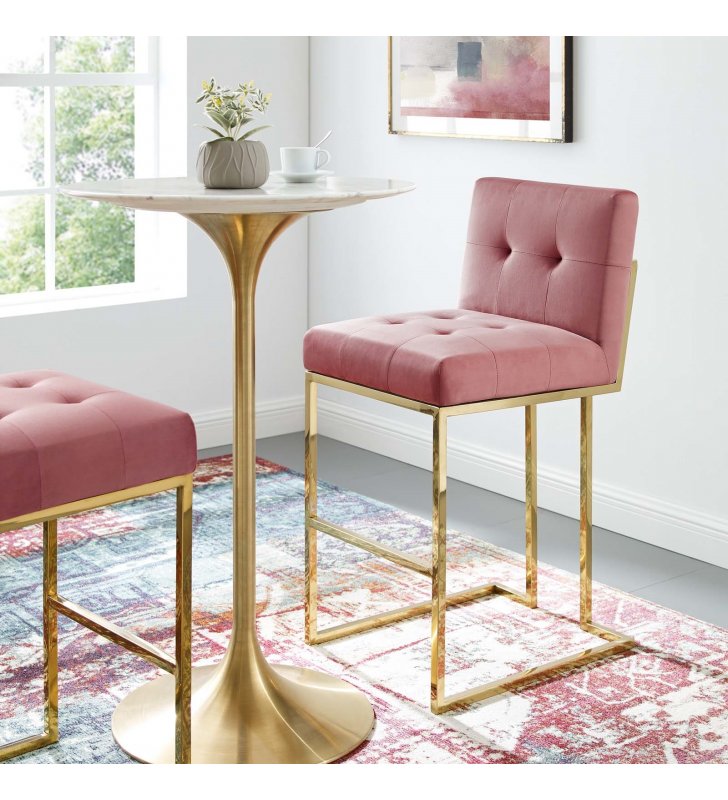 Privy Gold Stainless Steel Performance Velvet Bar Stool in Gold Dusty Rose - Lexmod