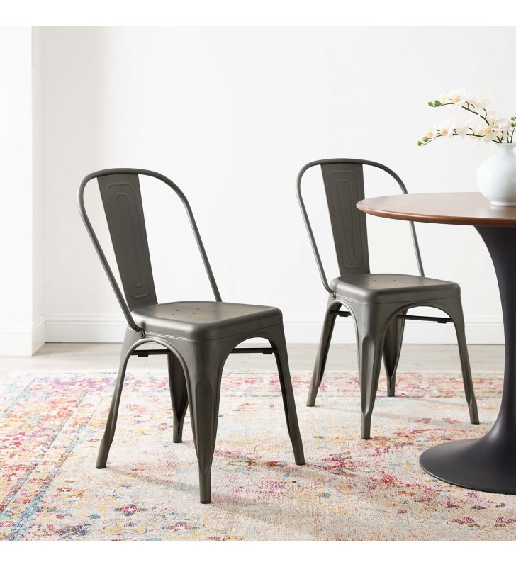Promenade Bistro Dining Side Chair Set of 2 in Gunmetal - Lexmod