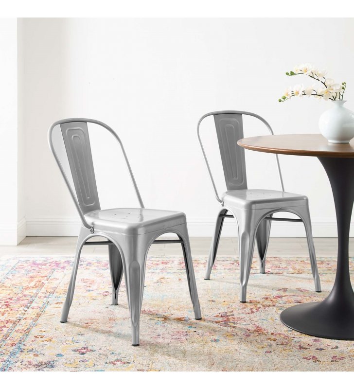Promenade Bistro Dining Side Chair Set of 2 in Silver - Lexmod