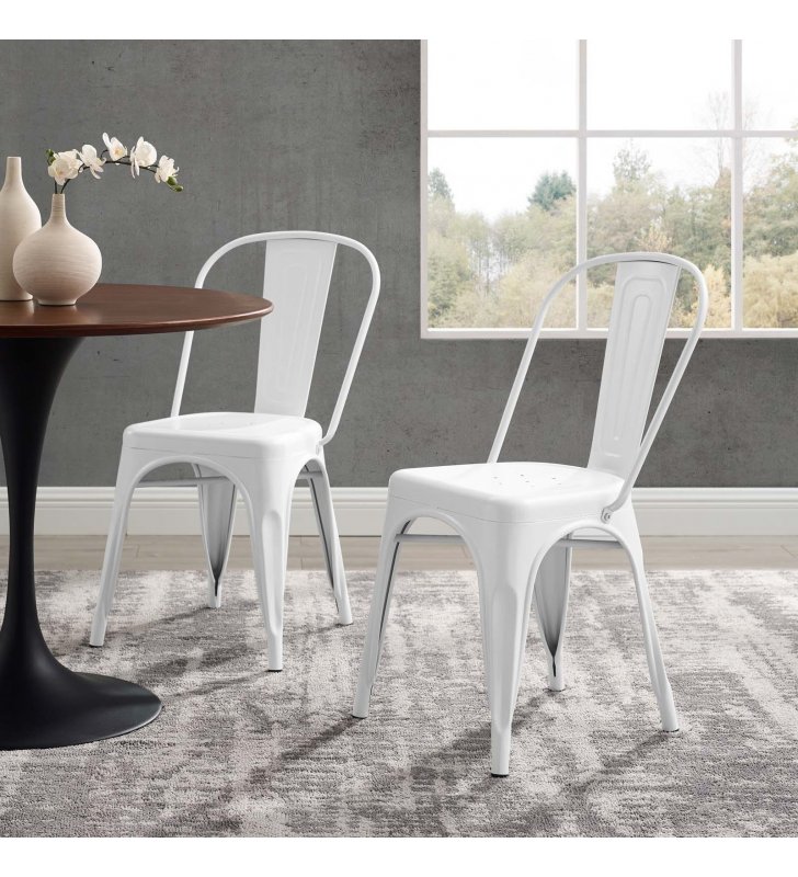 Promenade Bistro Dining Side Chair Set of 2 in White - Lexmod