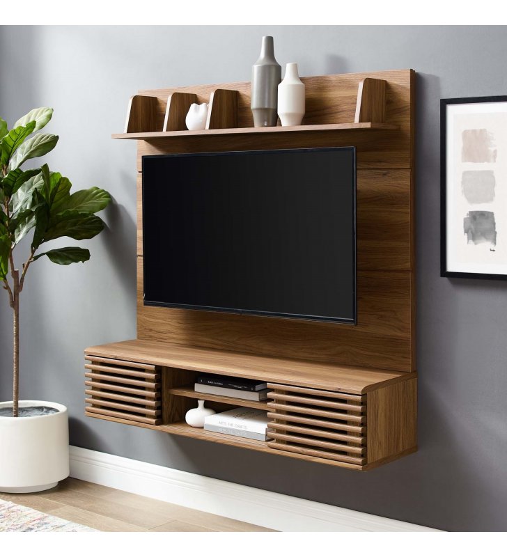 Render Wall Mounted TV Stand Entertainment Center in Walnut - Lexmod