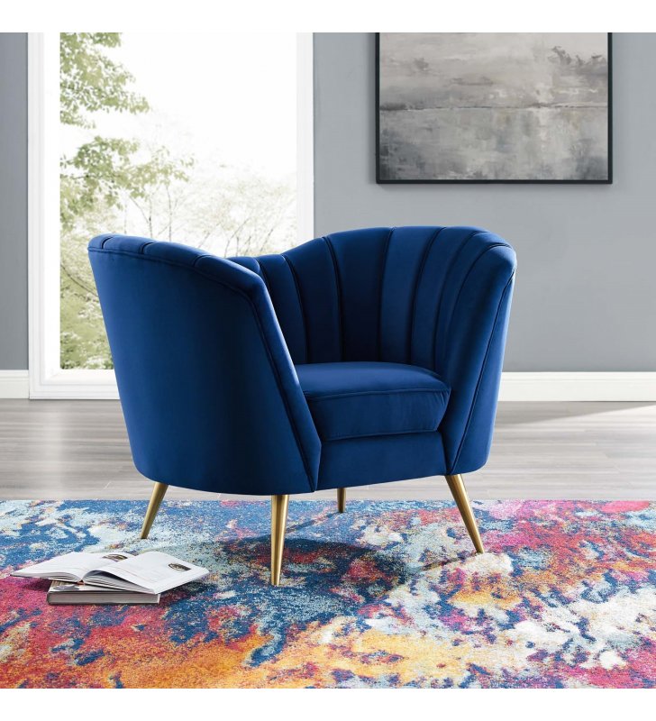 Opportunity Performance Velvet Armchair in Navy - Lexmod