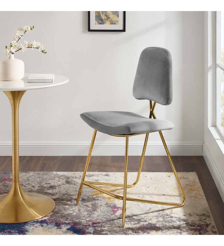 Ponder Performance Velvet Counter Stool in Gray - Lexmod